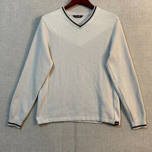 Rhone The Turn Golf V-Neck Sweater Size Medium Bone Navy Band Soft Textured